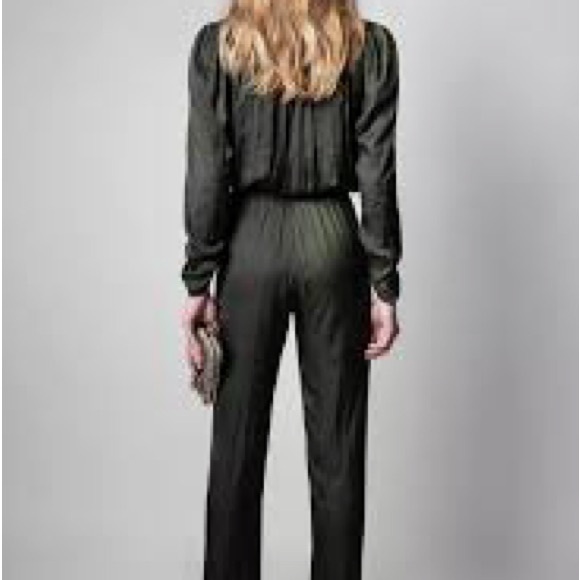 $548 ZADIG & VOLTAIRE size XS Captain Satin Jumpsuit Dark Green - Picture 3 of 8